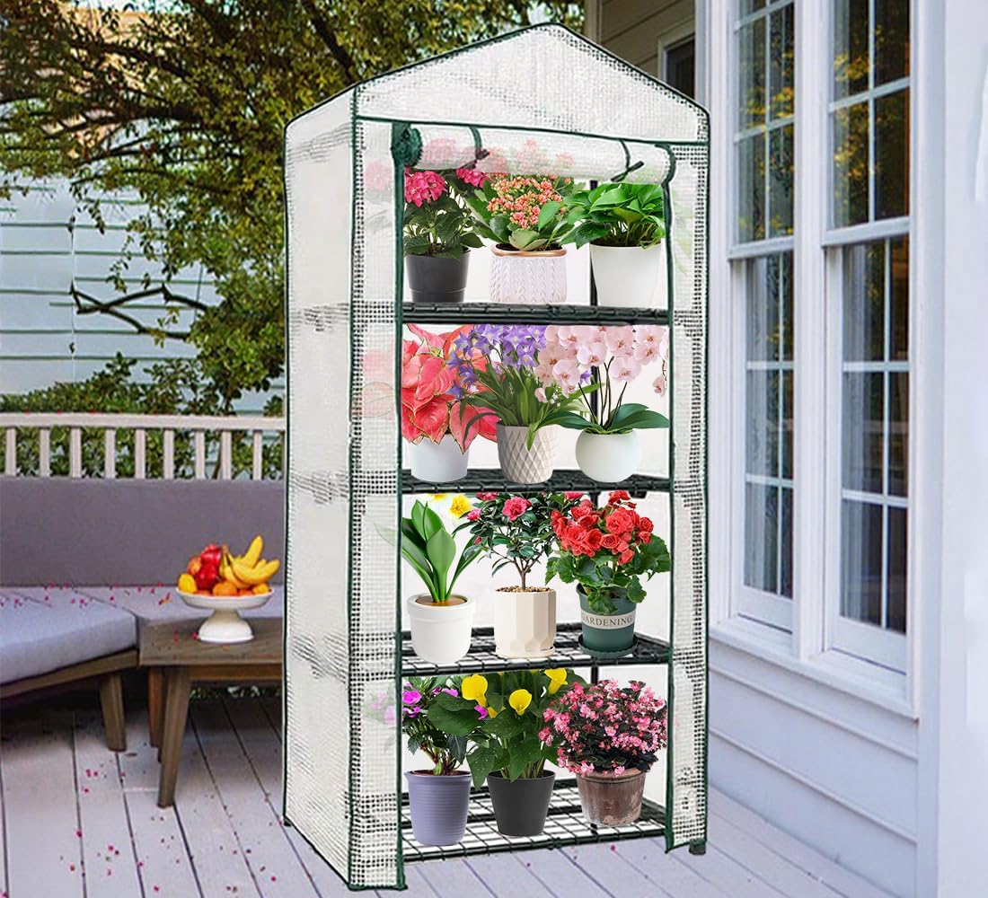 4-Tier Mini Greenhouse, Green House for Flower Indoor Outdoor, Portable Plant Outdoor Cage with