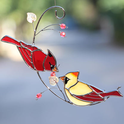 Handmade Cardinal Stained Glass Suncatcher Window Hanging Ornament for Christmas,Mother’s