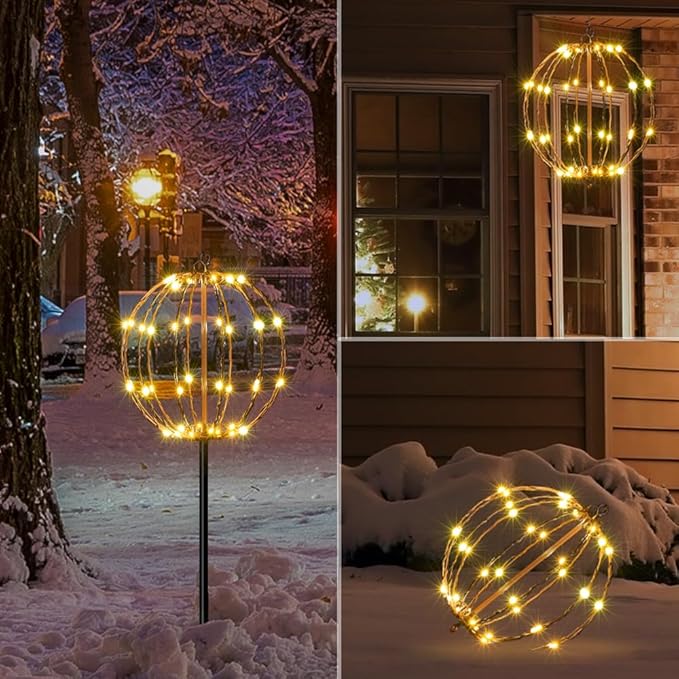 LIGHTSHARE 10IN 48LED Light Ball Yard Decoration Pathway Lights Sphere Light with Fold Flat Metal