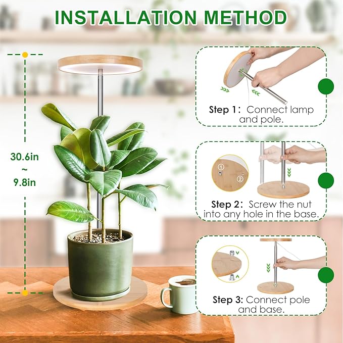 LORDEM Bamboo Grow Light, LED Plant Light for Indoor Plants Growing, Full Spectrum Bamboo Desk