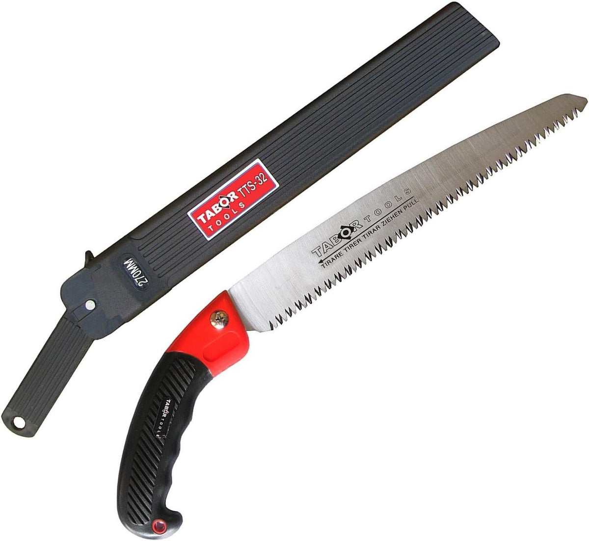 TABOR TOOLS Pruning Saw with Sheath, 10 Inch Hand Saw with Straight Blade and Holster, Suitable for