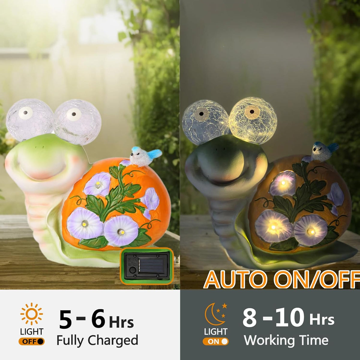 ASTRAEUS Solar Snail Statue Garden Light Figurine Outdoor Decor with 5 LED Lights Lawn Decor Statue