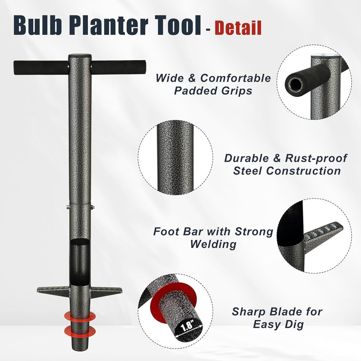 Bulb Planter Tool, 33.5 inch Long Handle Garden Sod Plugger to Dig Hole, Heavy Duty Metal Garden