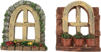 DOITOOL 2Pcs Miniature Fairy Garden Window,Artificial Window Ornament Miniature Fairy Doors Gnome
