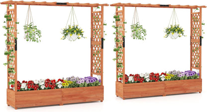 S AFSTAR 2 Pieces Raised Garden Beds with Arch Trellis, Hanging Roof & Drainage Holes, 77-Inch