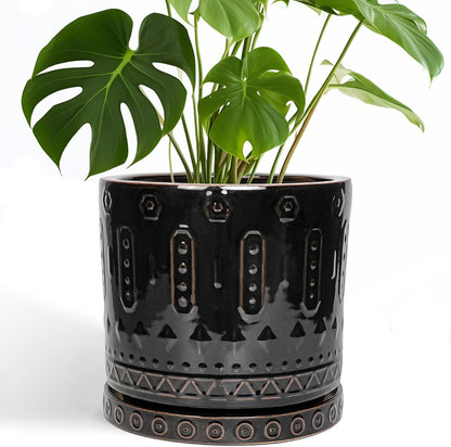 Ceramic Planter for Indoor Plants - 10 Inch Plant Pots with Drainage Hole and Saucer, Round