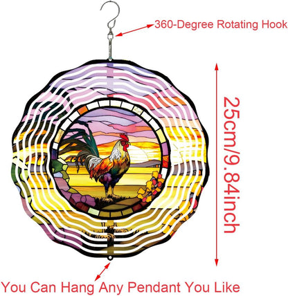 Metal Wind Spinner Outdoor Rooster Decorations Hanging, Festive Gifts for Women Mom Grandma, 25cm/
