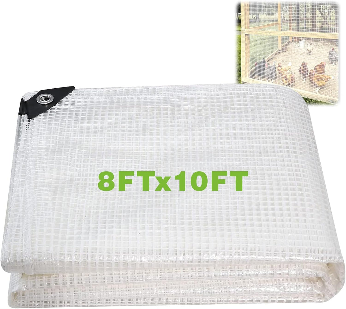 8Ftx10Ft Clear Greenhouse Plastic Covering, 16Mil Thickness Heavy Duty Clear tarp for Chicken coop
