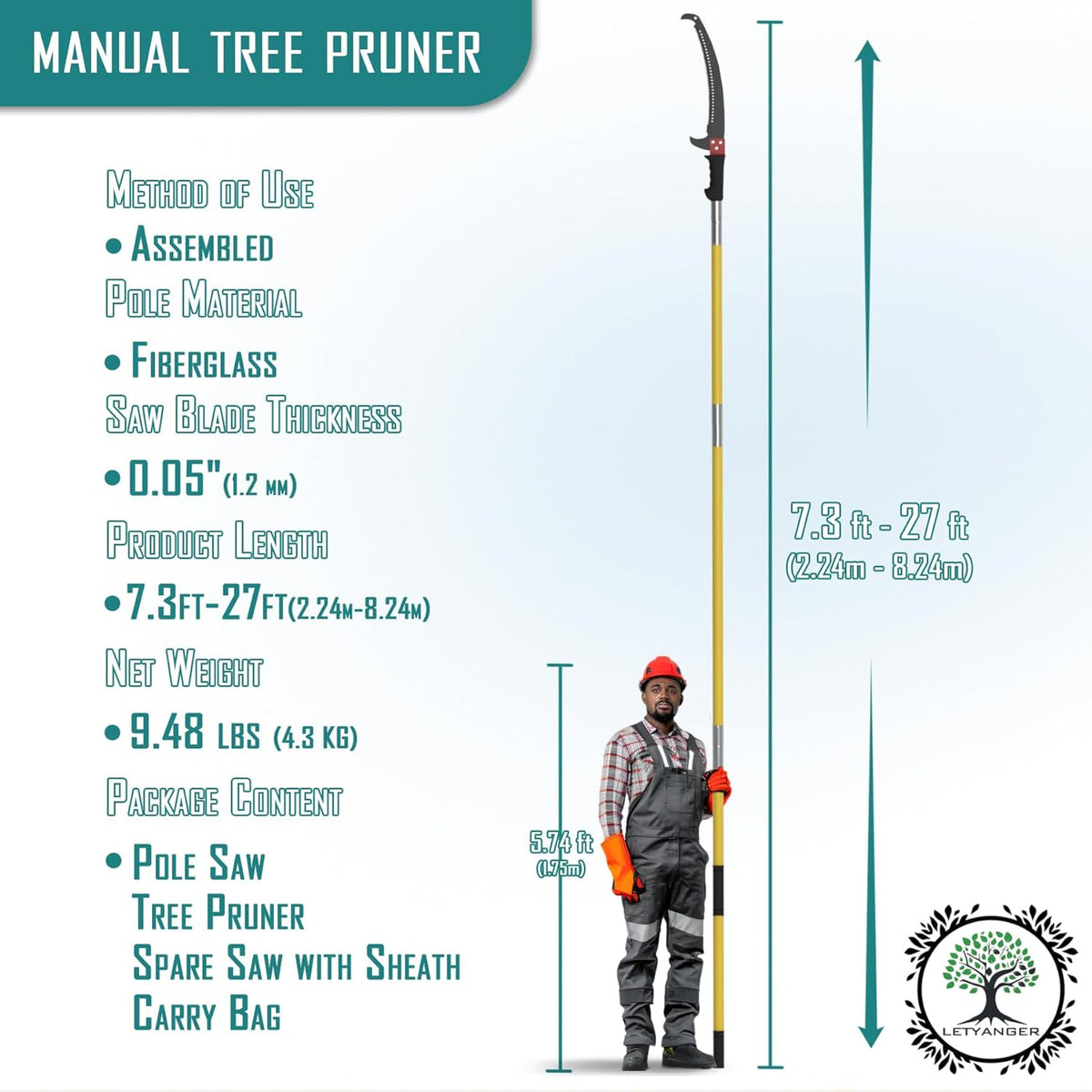 Pole Saws for Tree Trimming, 7.3-27 ft Extendable Tree Trimmers Long Handle Pruner, Sharp Steel