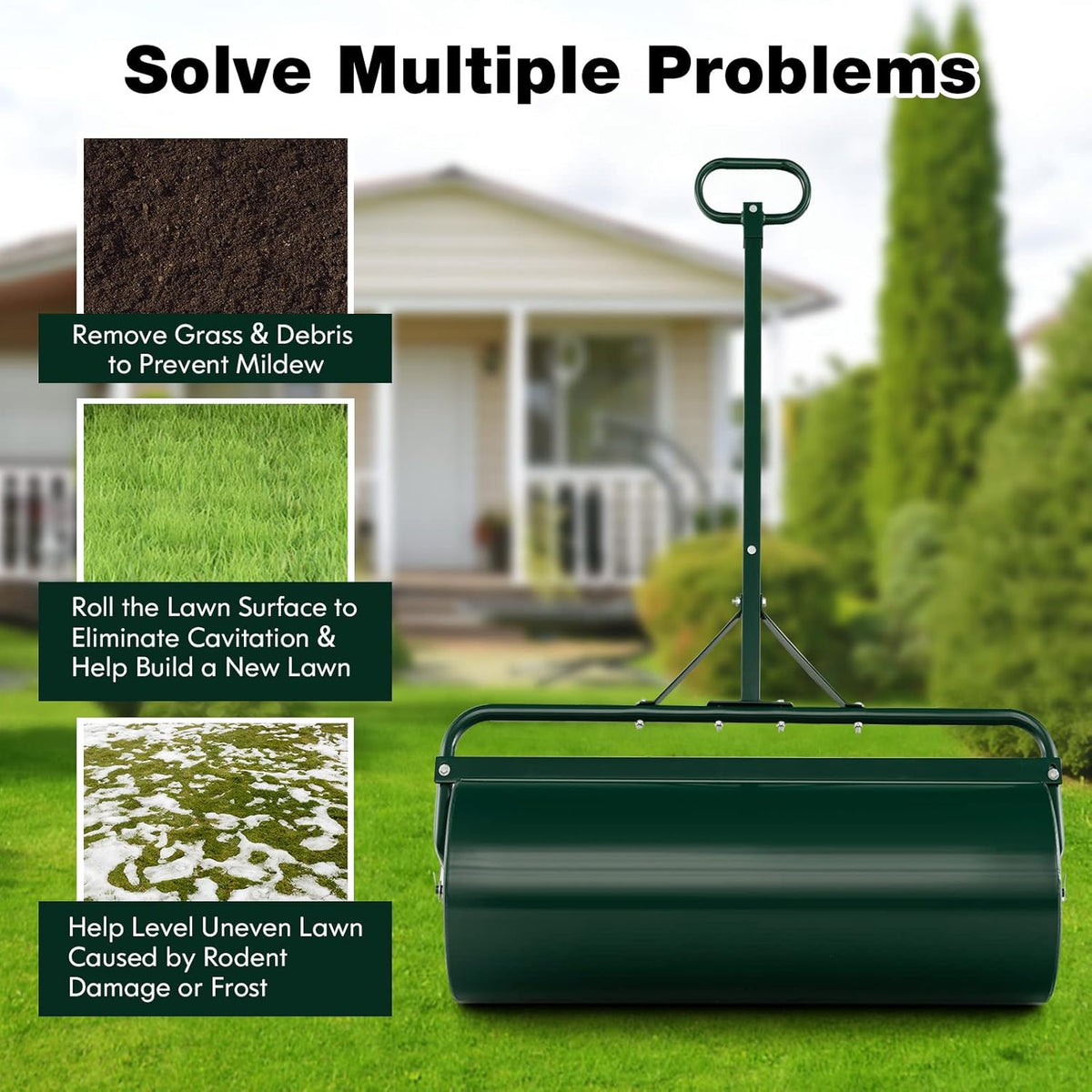 IRONMAX Lawn Roller, 17 Gallons/63 L Manual & Tow-Behind Steel Sod Roller w/Push Pull Handle, Lawn