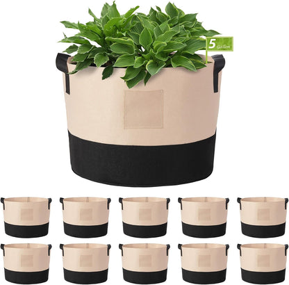 LITLANDSTAR 5 Gallon Fabric Grow Bags, 10 Pack Heavy Duty Thickened Nonwoven Plant Grow Bags with