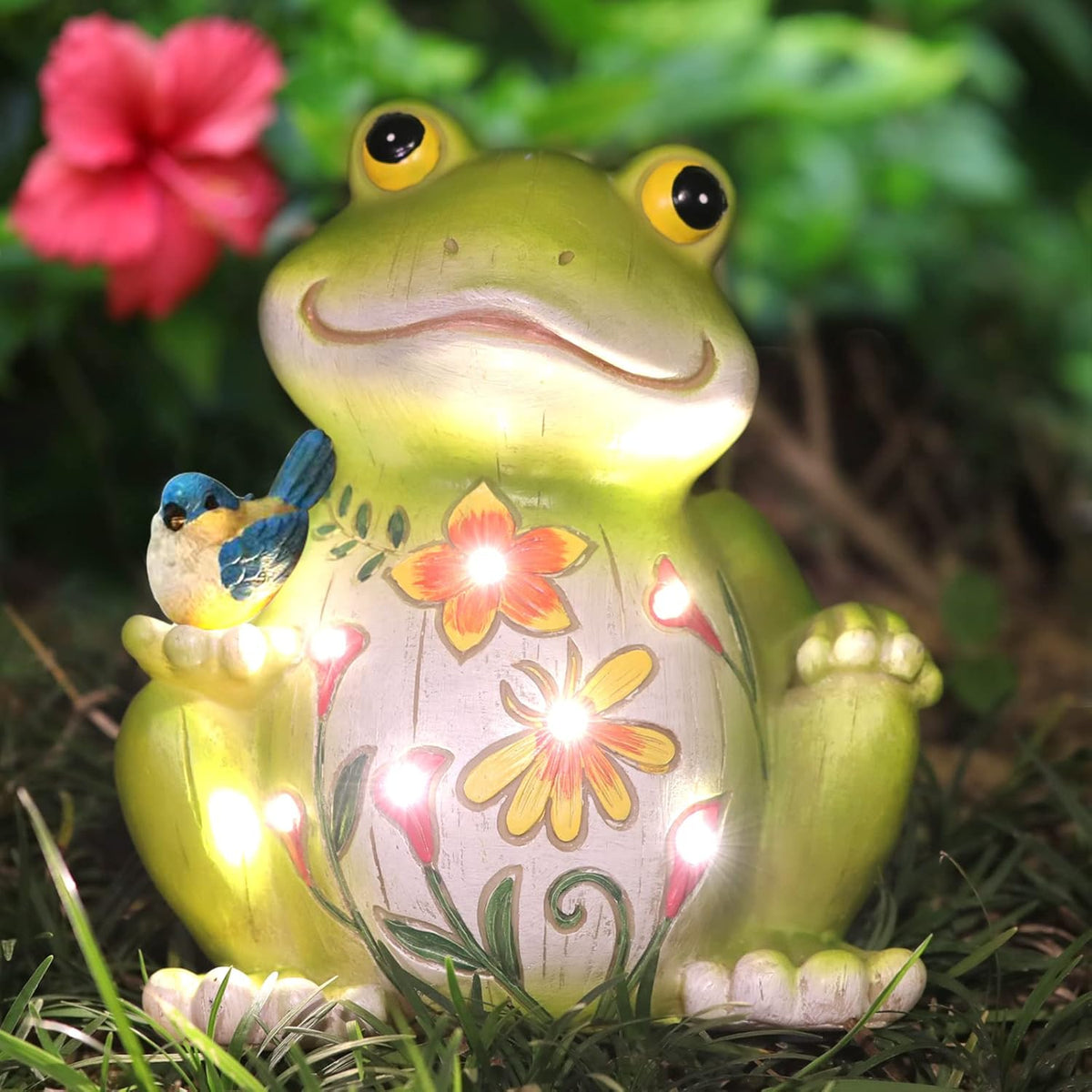 Outdoor Frog Sculptures,Solar Resin Garden Outdoor Statues,Christmas Decorations Frog Gifts