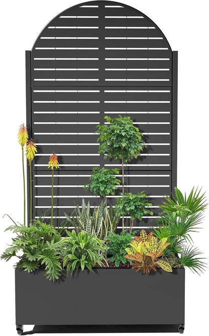 15.7"×70.9"×35.4" Metal Raised Garden Bed with Trellis and Wheels - Tall Trellis Planter Box for