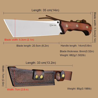 BA-KOR 14-inch full Tang 8mm thick DC53 steel-wood handle brass rivet reinforced one-piece knife +