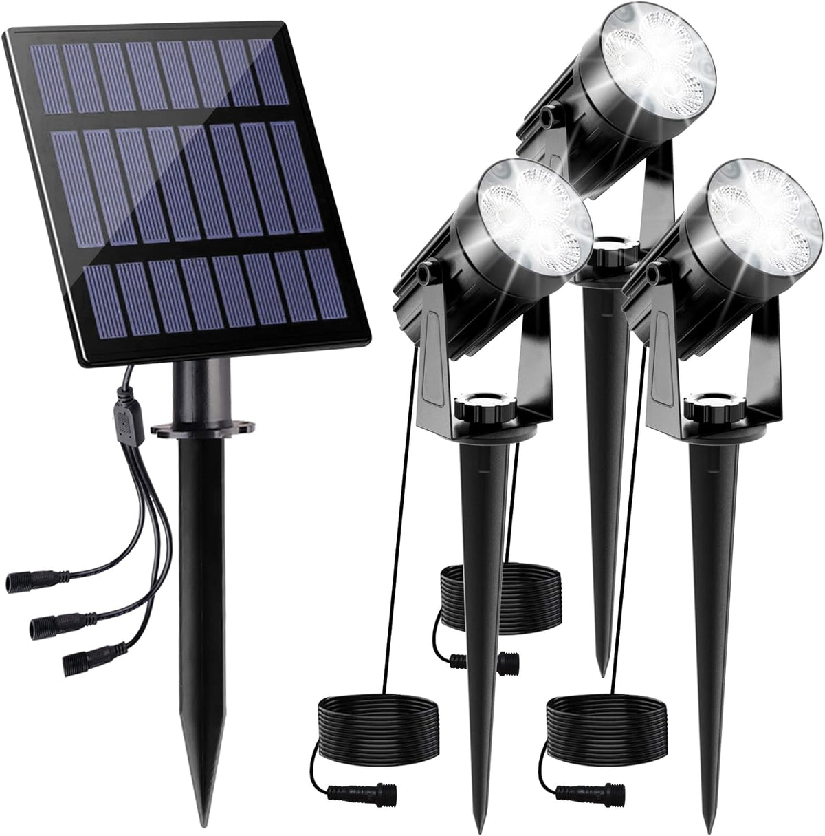 Solar Spot Lights Outdoor, 3-in-1 Garden Spotlights IP65 Waterproof 9.8ft Cable, 5W 4000mAh