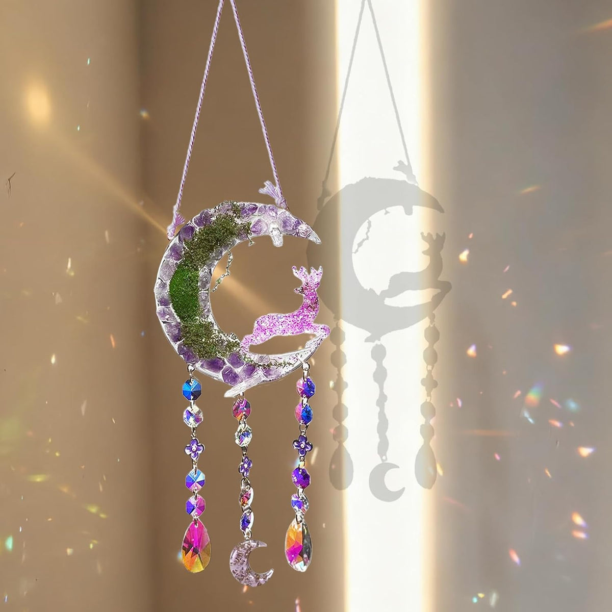 TUOKING Crystal Suncatchers for Window Purple Deer Dreamy Crystal Natural Stone Sun Catchers