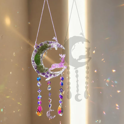 TUOKING Crystal Suncatchers for Window Purple Deer Dreamy Crystal Natural Stone Sun Catchers