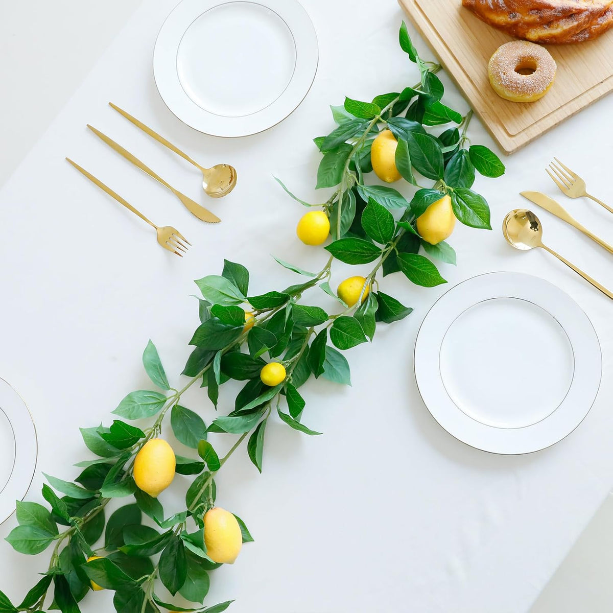 3 Strands Lemon Artificial Vines, 71" Lemon Silk Vine Garland with Green Leaves, Fake Hanging