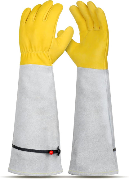 Gardening Gloves for Women/Men - Adjustable Cuff Goatskin Leather Elbow Long Sleeve Garden Gloves