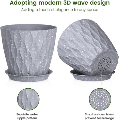 7 inch Plant Pots for Indoor Outdoor Plants, 5 Pack Thick Flower Pots with Drainage Holes and