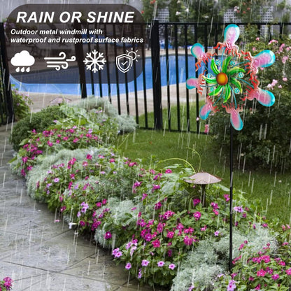 Jellyfish Wind Spinners - 39" Ocean-Themed Metal Wind Sculptures Garden Stake Art, 13.5” Windmill