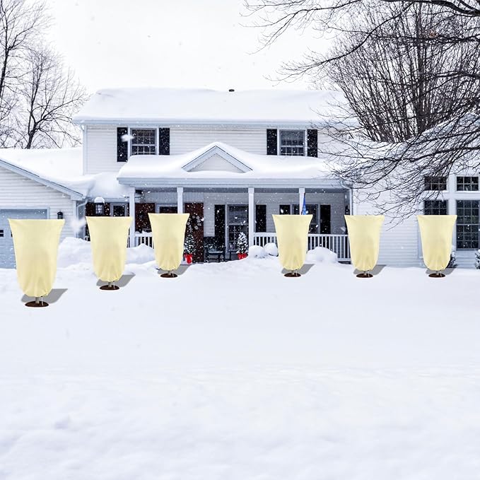 8 Pack Plant Covers Freeze Protection, 31.5"x47.2" Frost Blankets with Zipper Drawstring, Winter