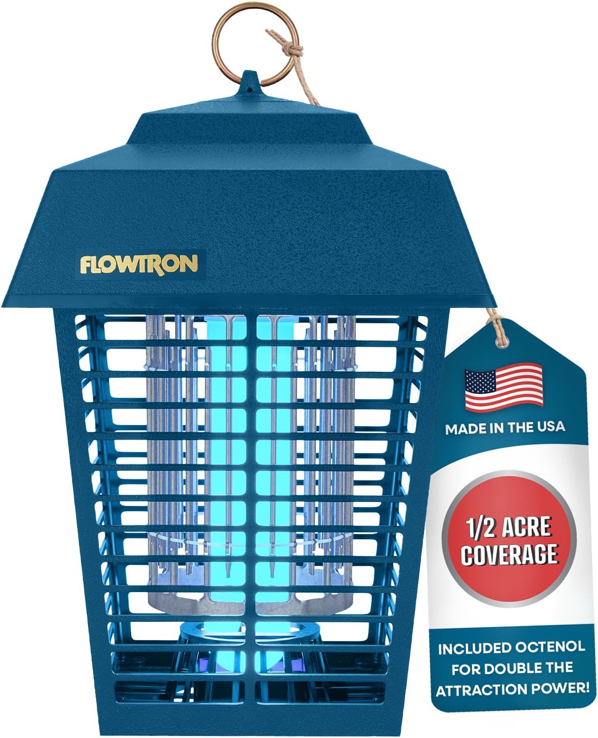 Flowtron Electric Bug Zapper 1/2 Acre Outdoor Insect Control with Dual Lure Method, 15W UV Light &