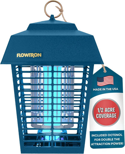 Flowtron Electric Bug Zapper 1/2 Acre Outdoor Insect Control with Dual Lure Method, 15W UV Light &