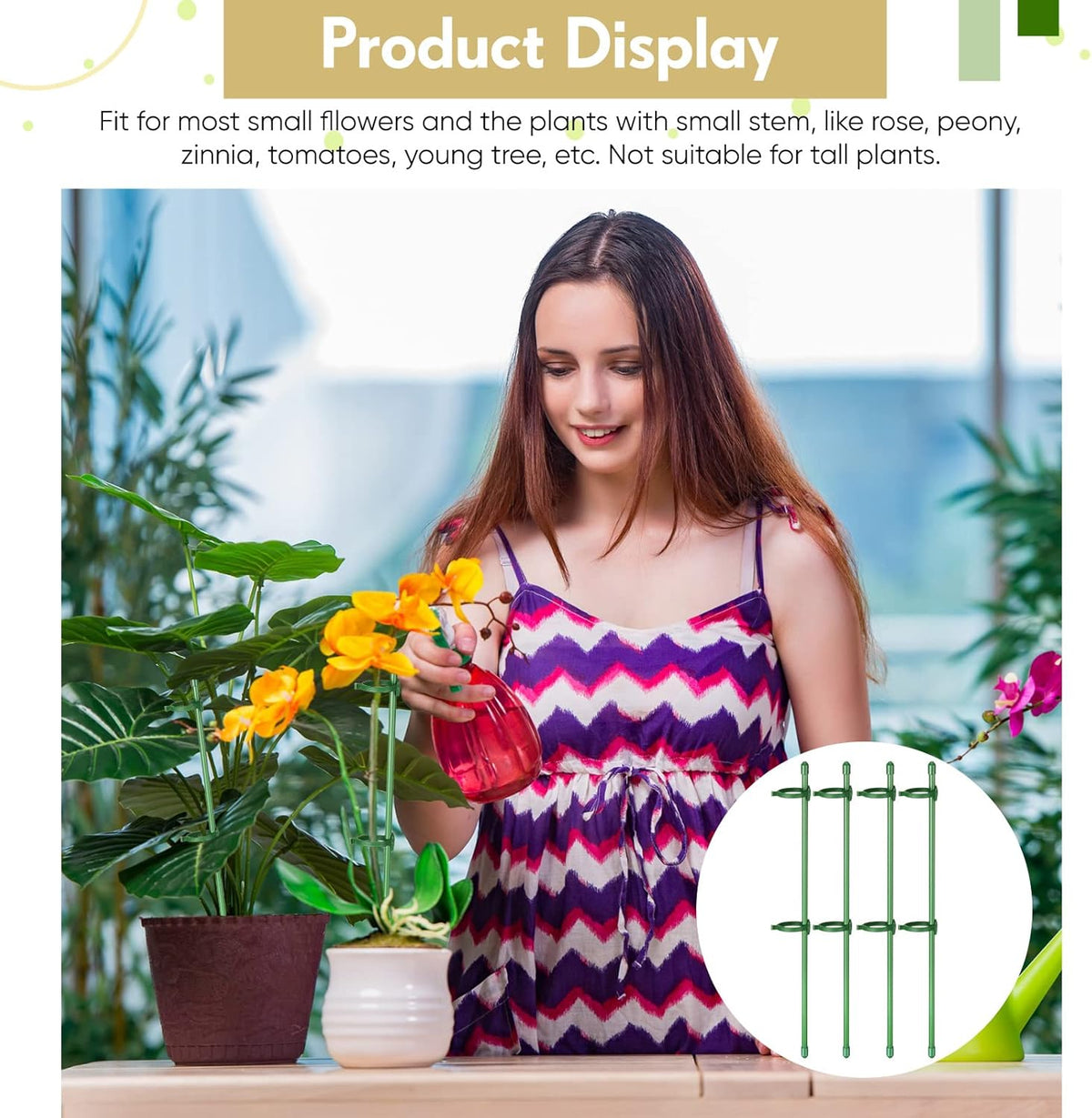 meekoo 30 Pcs Adjustable Garden Plant Support Stakes Single Stem Plant Cage Support Rings with
