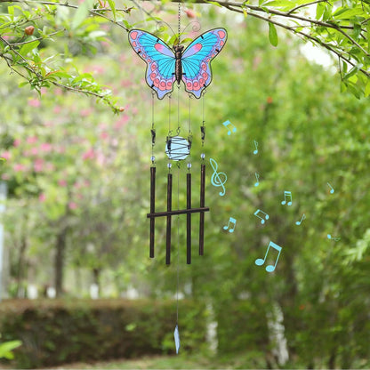 MUMTOP Butterfly Wind Chimes for Outside, Stained Glass Wind Chime Windchimes for Patio