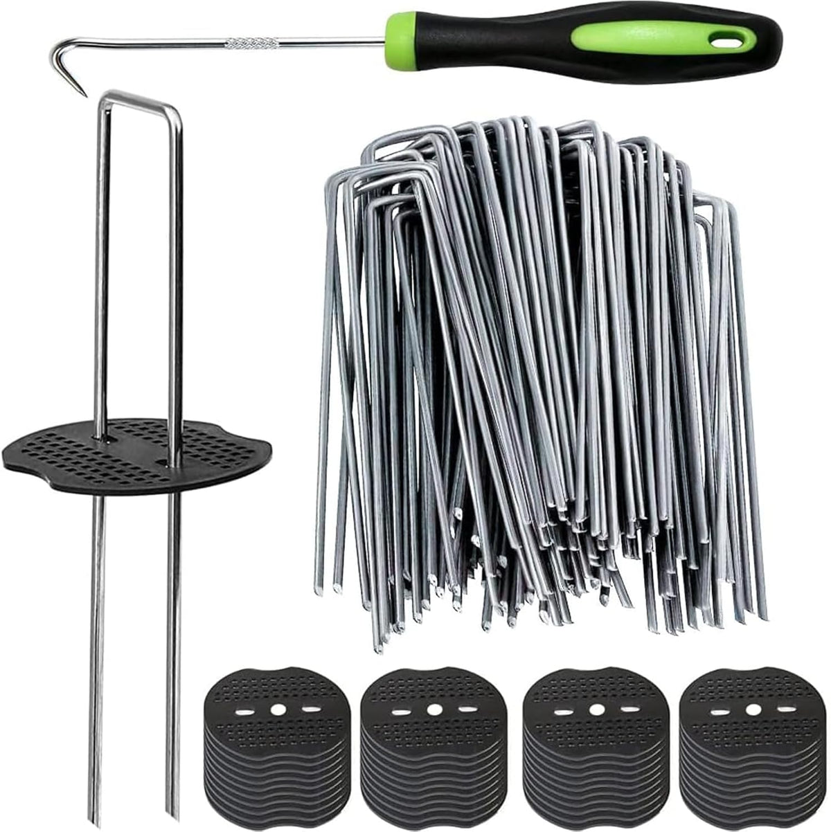 101Pcs 6 Inch 11 Gauge Garden Stakes Staples Kit, 50Pcs U-Shaped Landscape Staples and 50Pcs Fixing