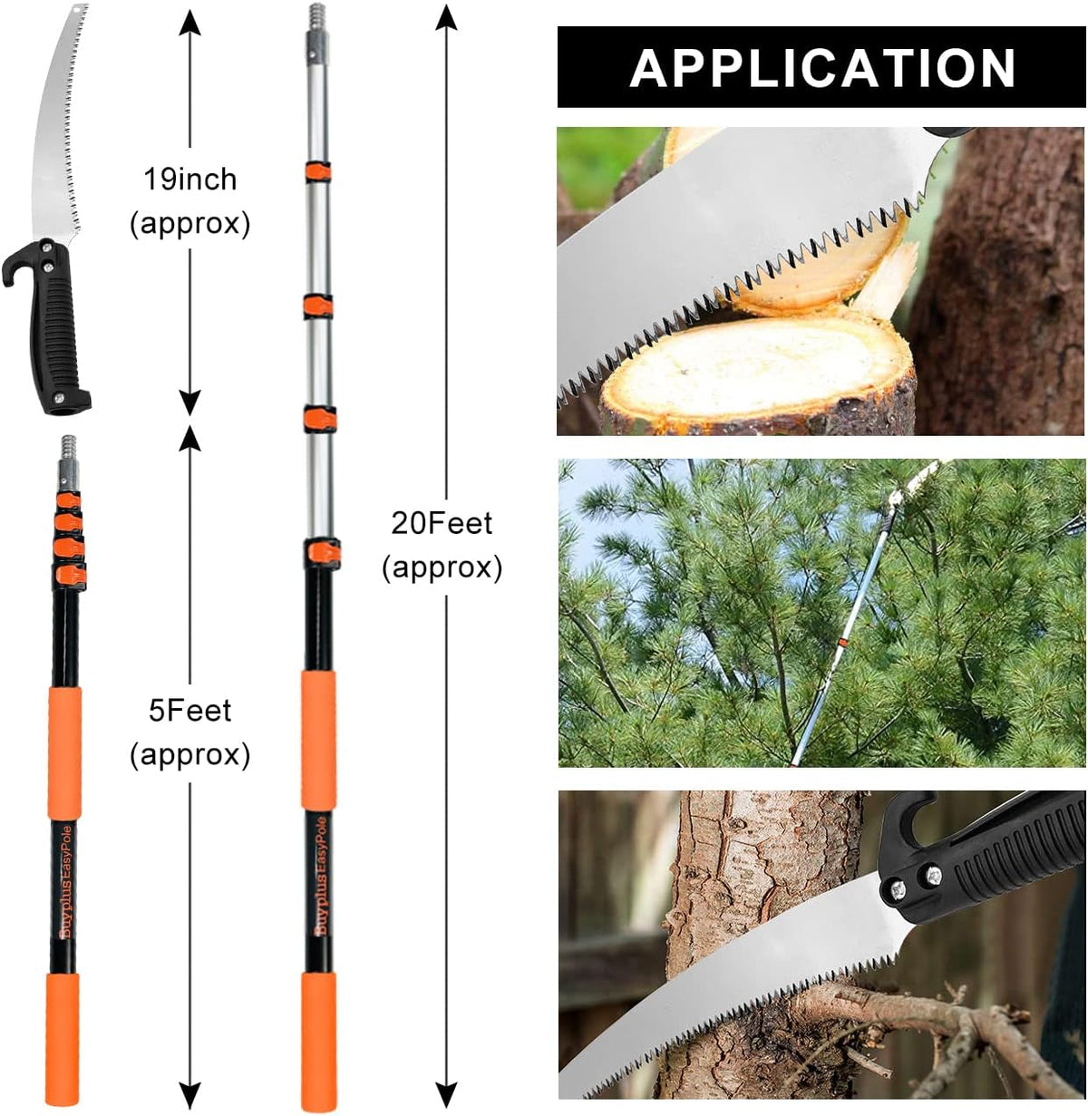 Buyplus 26FT Reach Pole Saws for Tree Trimming, Pole Saw with 5-20FT Telescoping Extension Pole