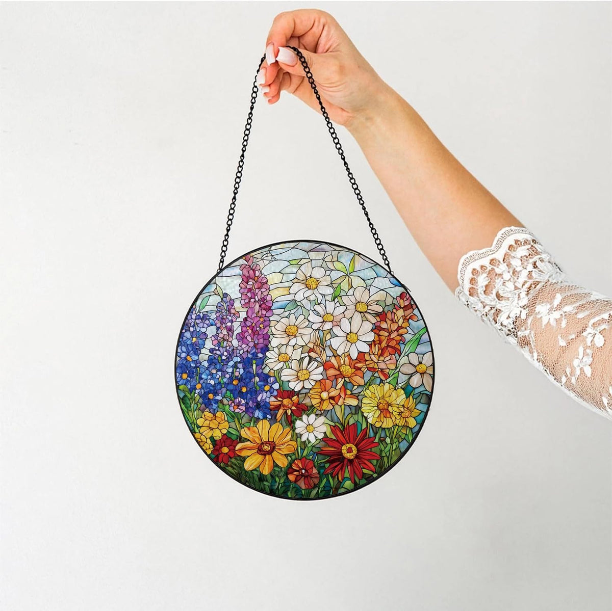 Colorful Wildflowers Suncatcher -7.9 in Stained Glass Window Hanging Sun Catcher Garden Decor