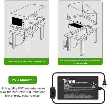 iPower 4 by 7-Inch Reptile Heat Mat with Temperature Adjustable Controller Knob, LCD Digital