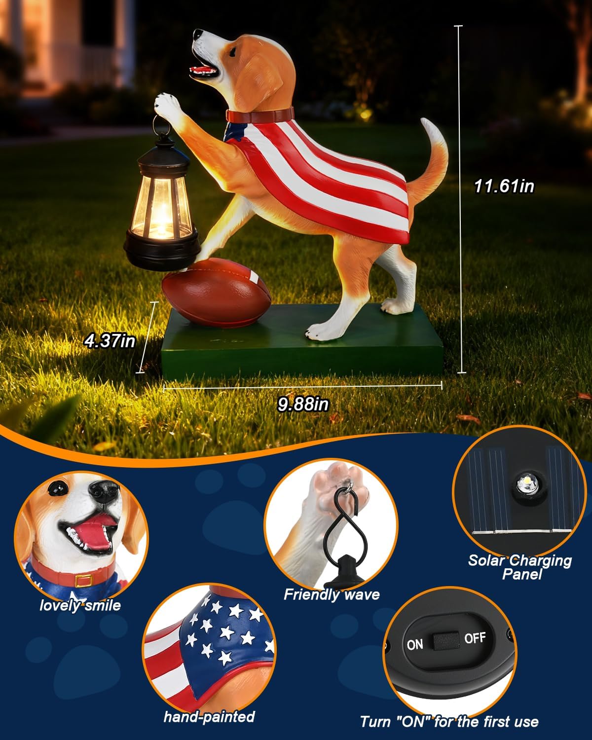 Solar Dog Statues Outdoor Decor with Lantern - Unique Beagle Puppy Home Decor Figurine for Garden