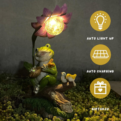 Garden Decor Statues, Outdoor Funny Frog Statue, Solar Frog Gift Sculpture Decoration for Home