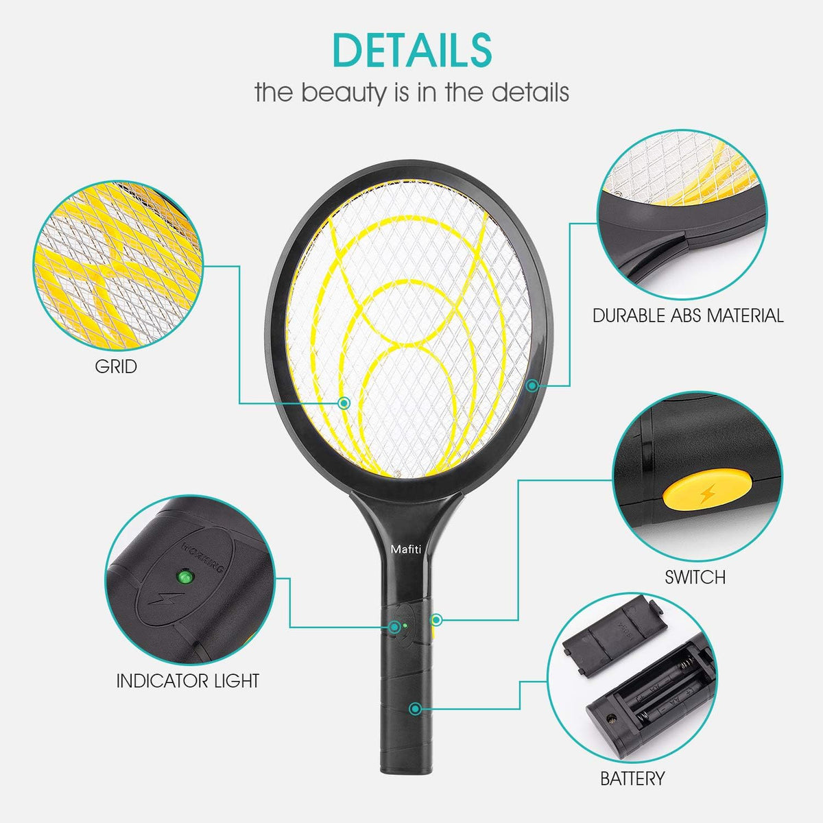 mafiti Fly Swatter Electric, Battery Powered Fly Killer Mosquito Zapper Bug Zapper Racket for