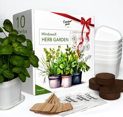 Garden Pack 10 Herb Indoor Window Herb Garden - Includes Pots, Trays, and Compressed Soil for Easy