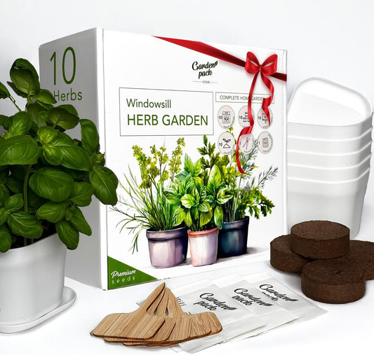 Garden Pack 10 Herb Indoor Window Herb Garden - Includes Pots, Trays, and Compressed Soil for Easy
