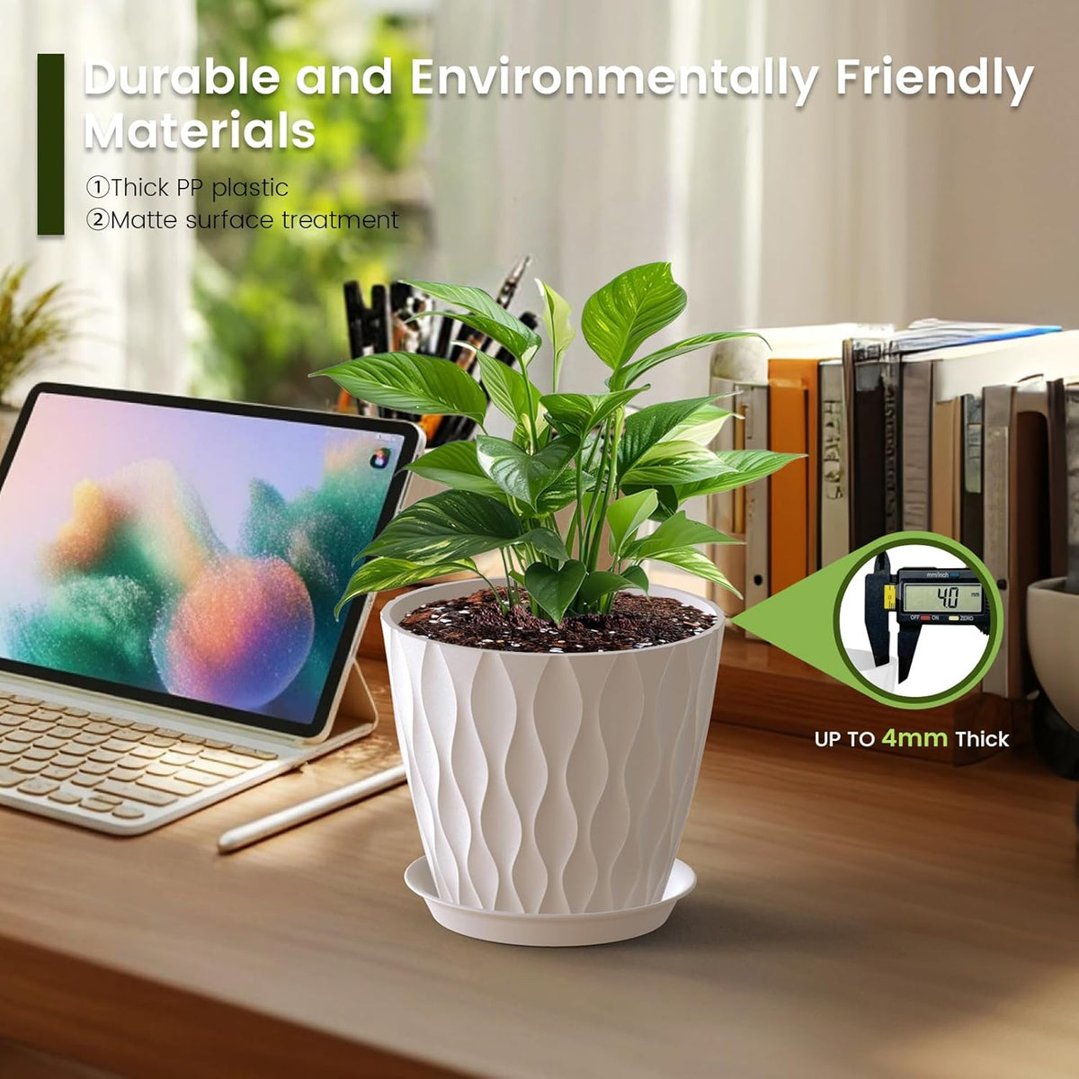 7 inch Plant Pots for Indoor Outdoor Plants, 5 Pack Thick Nursery Pots with Drainage Holes and