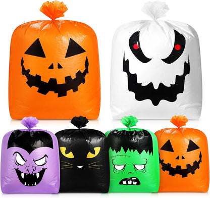 Qilery 6 Pcs Halloween Leaf Lawn Bags Plastic Pumpkin Trash Bags for Leaves with Twist Ties for