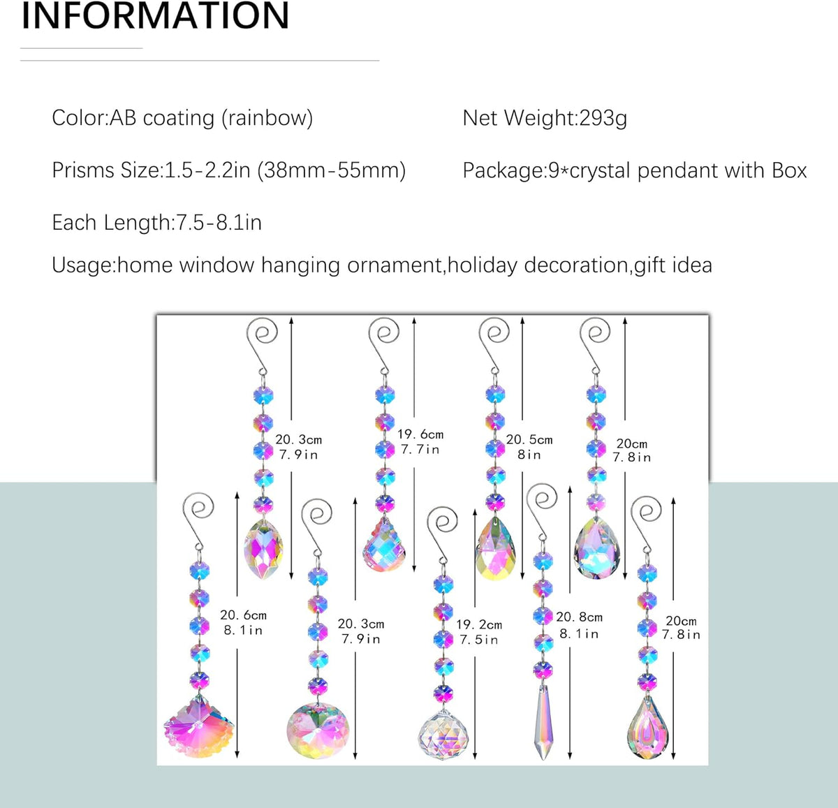 HDCRYSTALGIFTS 9 Pack Iridescent Sun Catchers with Crystals,Rainbow Maker Crystal Suncatchers for