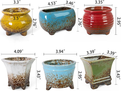ARTKETTY Succulent Pots - Small Succulent Plant Pot with Drainage Set of 6, Ceramic Cactus Planter