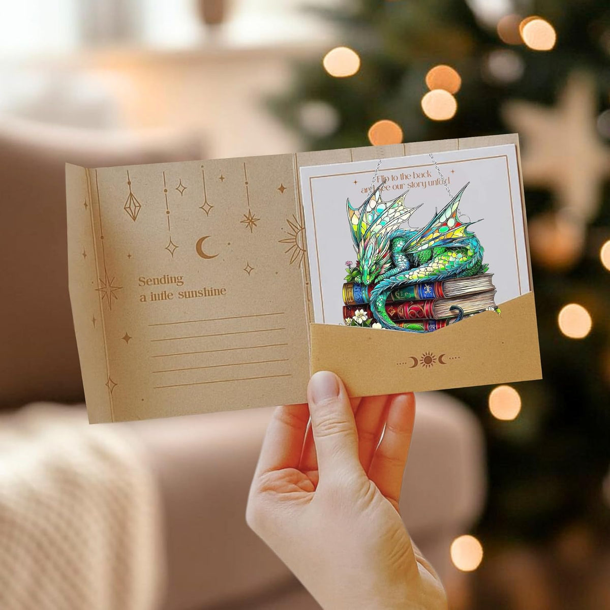 Dragon Books Bookish Acrylic Suncatcher Stained Glass Effect Window Car Hanging Christmas Ornament