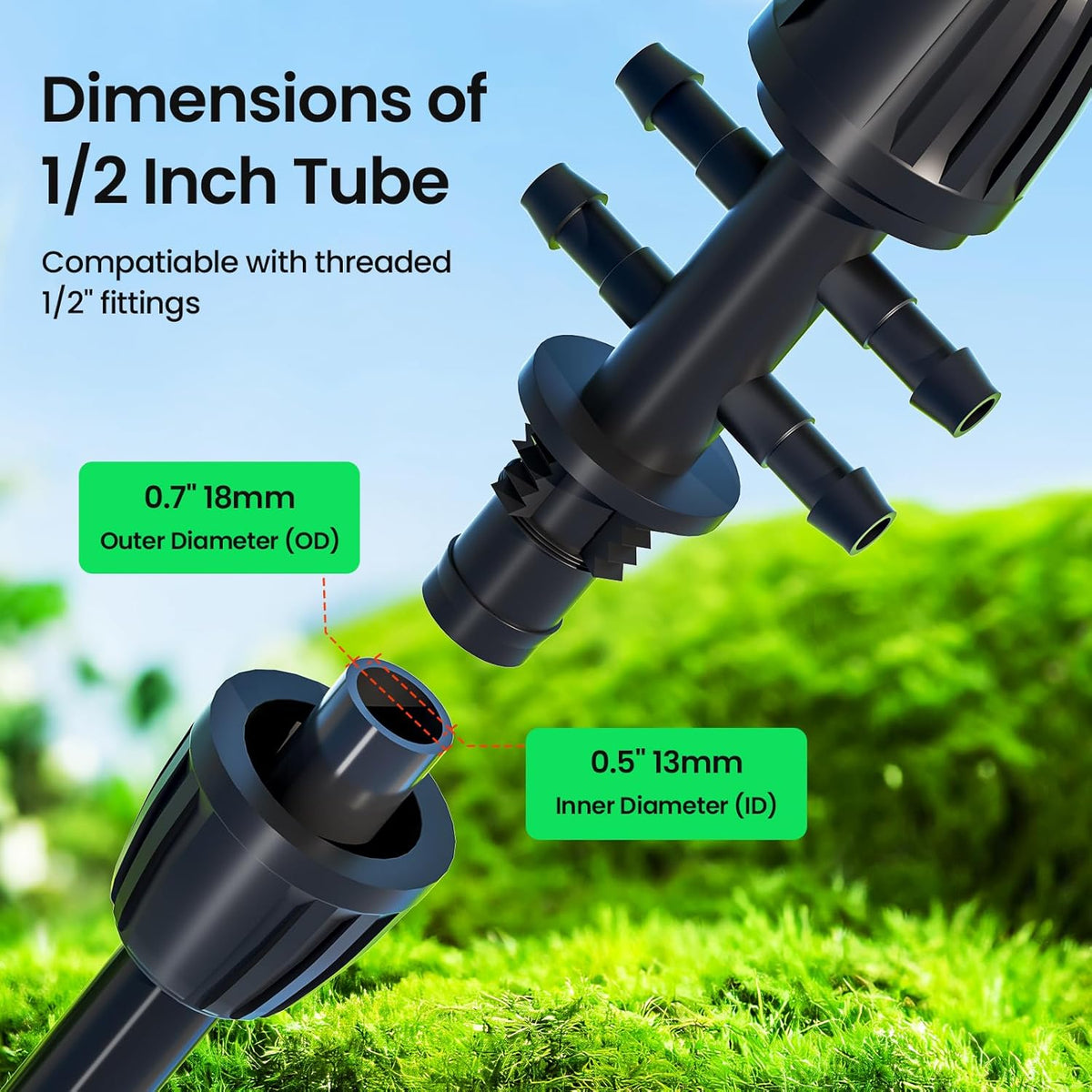 Bonviee 1/2" Irrigation Tubing with 4 Packs 6-Way Connectors - 50FT Drip Irrigation Tubing Ideal