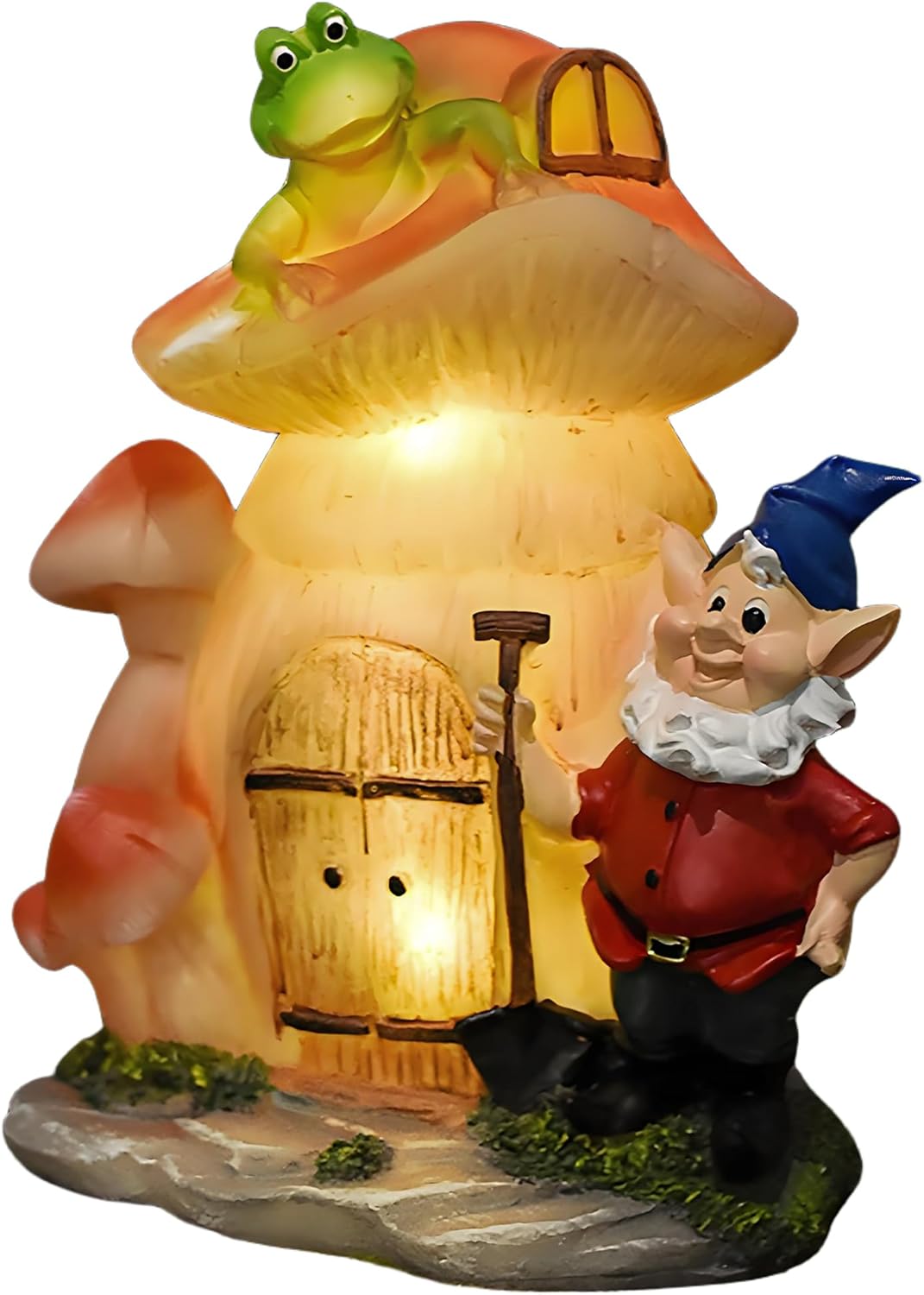 VINIUSIKI Garden Statues Mushroom House Gnome with Solar Light, LED Outdoor Fairy House Statue for