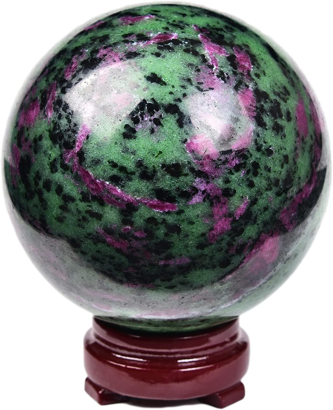 JIC Gem Natural Quartz Crystal Ball Ruby Zoisite Gemstone Sphere with Decoative Stand Red&Green
