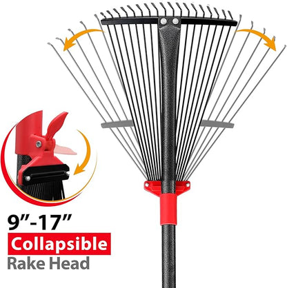 Rake, Adjustable Rakes for Leaves with 9”-17” Head, Rakes for Lawns Heavy Duty, 60 in Garden Rake