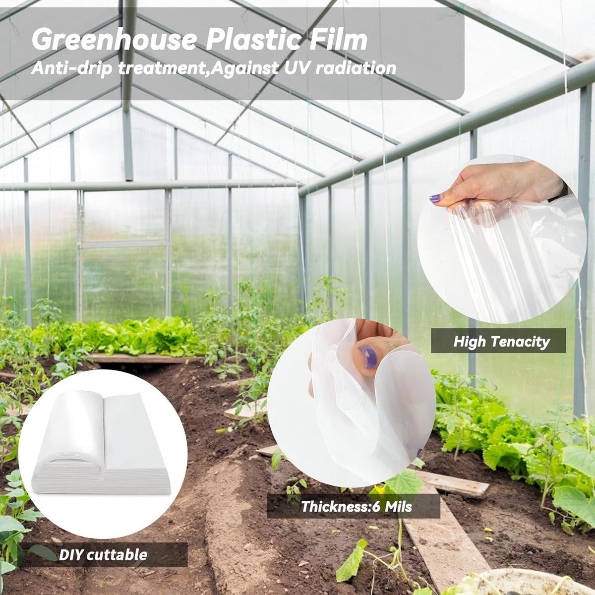 12x50 Ft Clear Greenhouse Film Plastic Sheeting, Greenhouse Polyethylene Plastic Film 6 mil