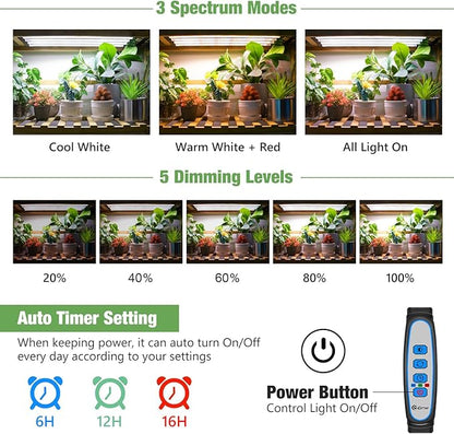 Grow Lights for Indoor Plants, 16" Full Spectrum Plant Grow Light Strip with Upgrade Timer 6/12/16
